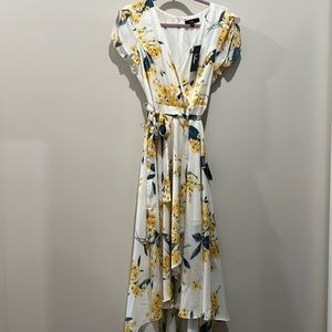 Lulu’s French Countryside White & Yellow Floral High-Low Dress